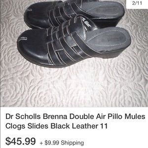 Dr. Scholls Double Air Pillo Mules Clogs — Black Leather Women’s Shoes —Size 8